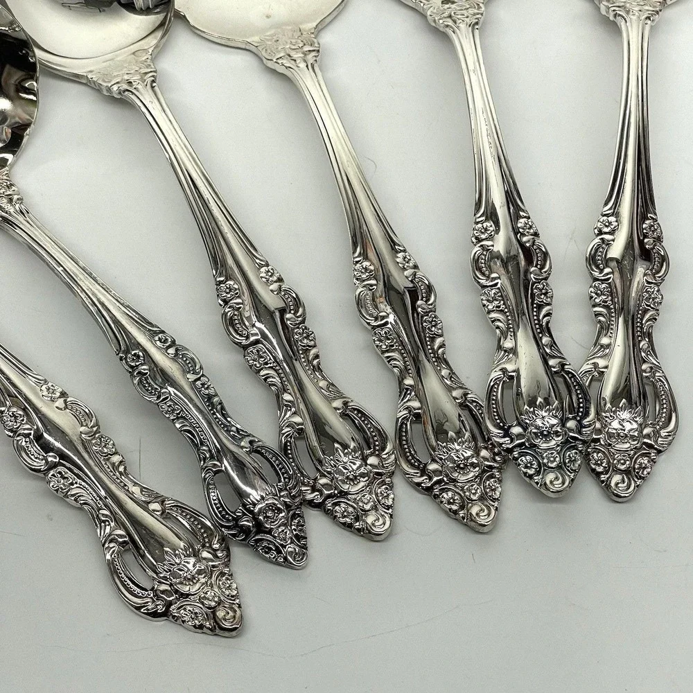 EP SS Japan Silver Plate Flatware 6 Piece Serving Set Romantic Rose Pattern Vtg.